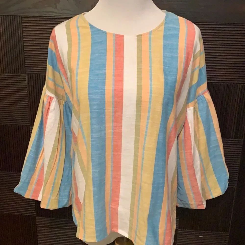 Sharon Young striped balloon sleeve cotton blouse